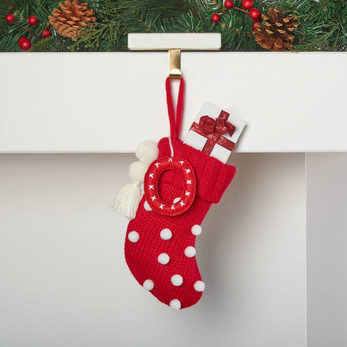 Mini Knit Monogram Christmas Stocking with Poms Red O - Wondershop