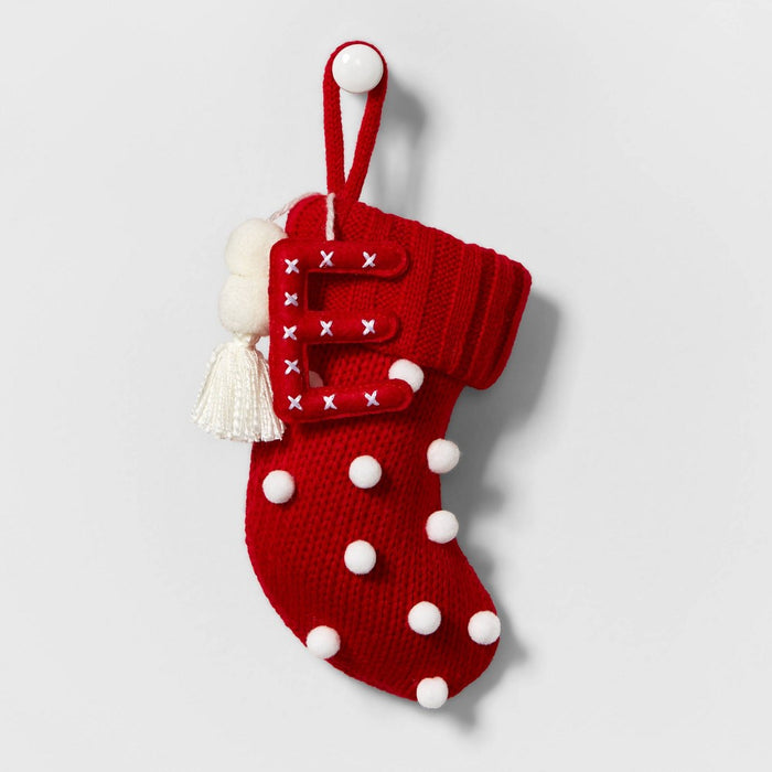 Mini Knit Monogram Christmas Stocking with Poms Red E - Wondershop