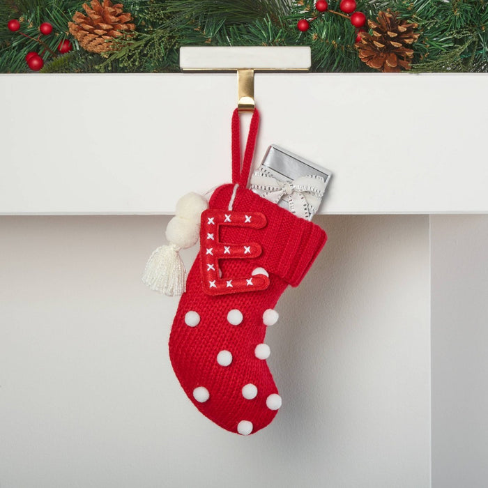 Mini Knit Monogram Christmas Stocking with Poms Red E - Wondershop