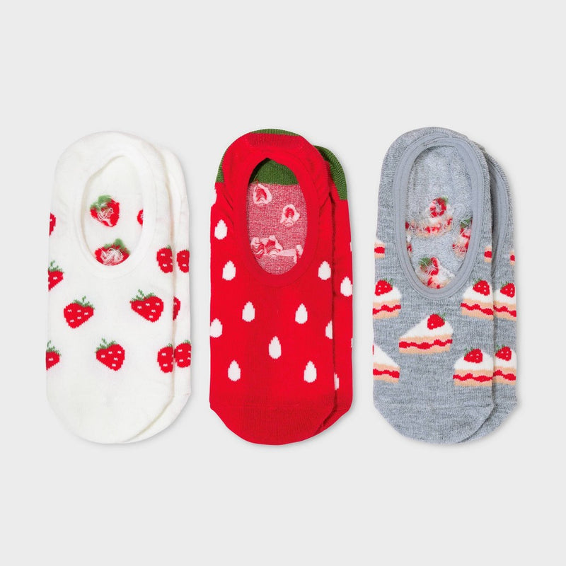 Women's Strawberry 3pk Liner Socks Ivory/Red/Heather Gray 4-10
