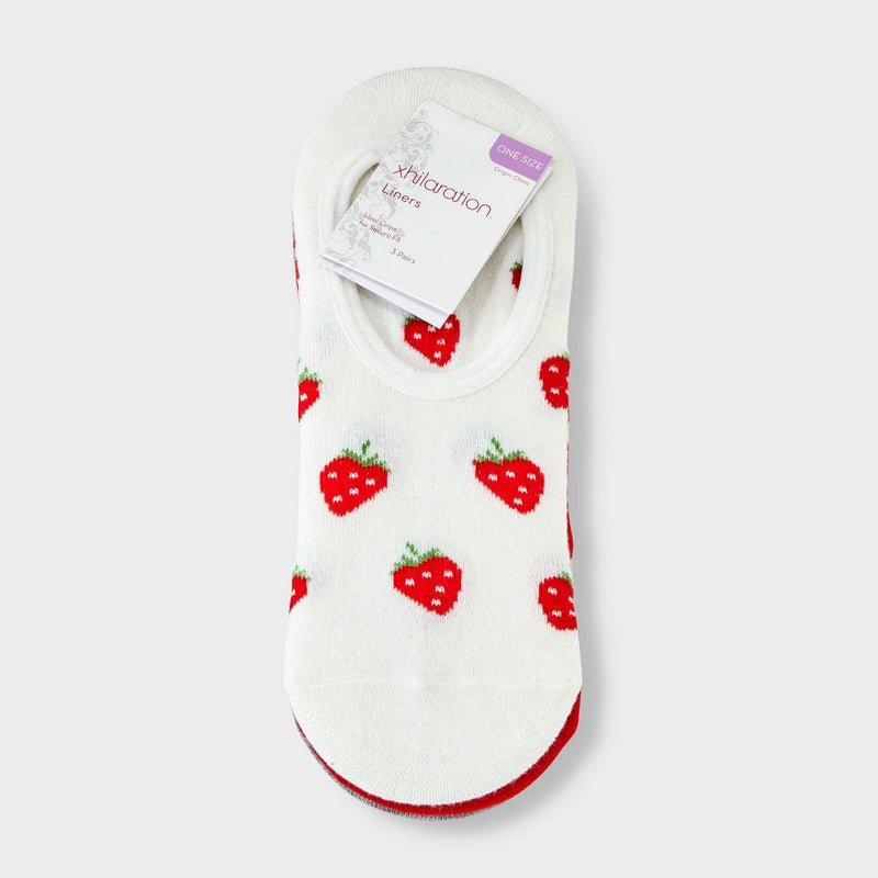 Women's Strawberry 3pk Liner Socks Ivory/Red/Heather Gray 4-10
