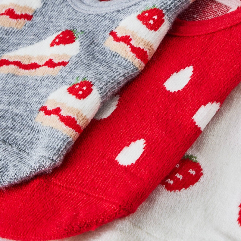 Women's Strawberry 3pk Liner Socks Ivory/Red/Heather Gray 4-10