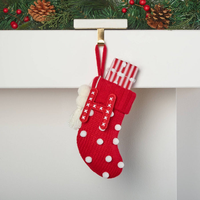 Mini Knit Monogram Christmas Stocking with Poms Red H - Wondershop