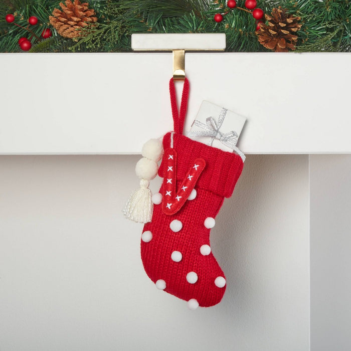 Mini Knit Monogram Christmas Stocking with Poms Red V - Wondershop