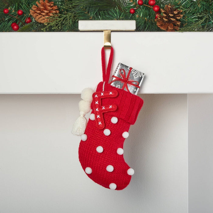 Mini Knit Monogram Christmas Stocking with Poms Red F - Wondershop