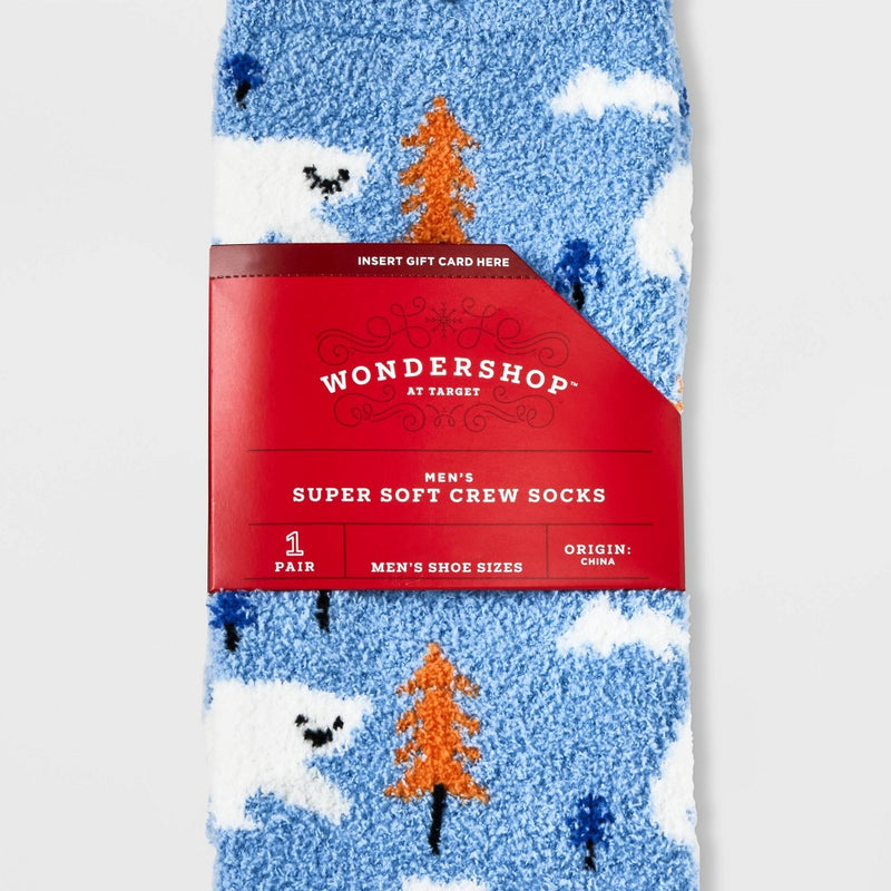 Men's Winter Bears Cozy Crew Socks with Gift Card Holder - Wondershop Blue 6-12