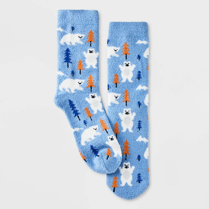 Men's Winter Bears Cozy Crew Socks with Gift Card Holder - Wondershop Blue 6-12