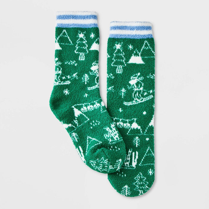 Women's Santa Ski Scene Cozy Crew Socks with Gift Card Holder - Wondershop Green/White 4-10