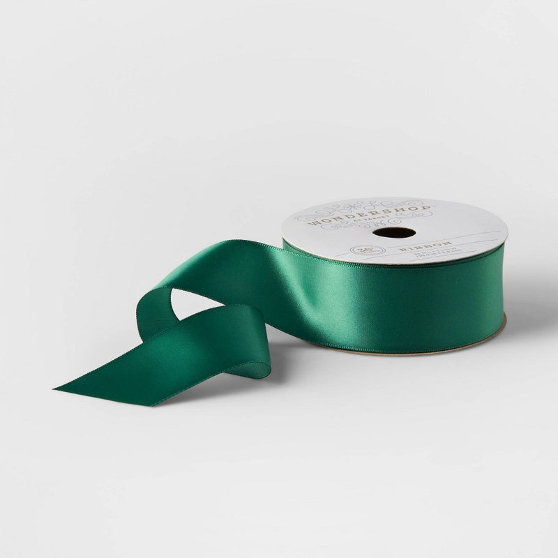 1.5" Satin Fabric Ribbon Deep Green 36ft - Wondershop