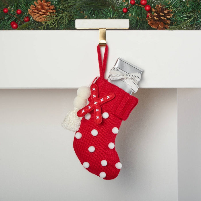 Mini Knit Monogram Christmas Stocking with Poms Red X - Wondershop