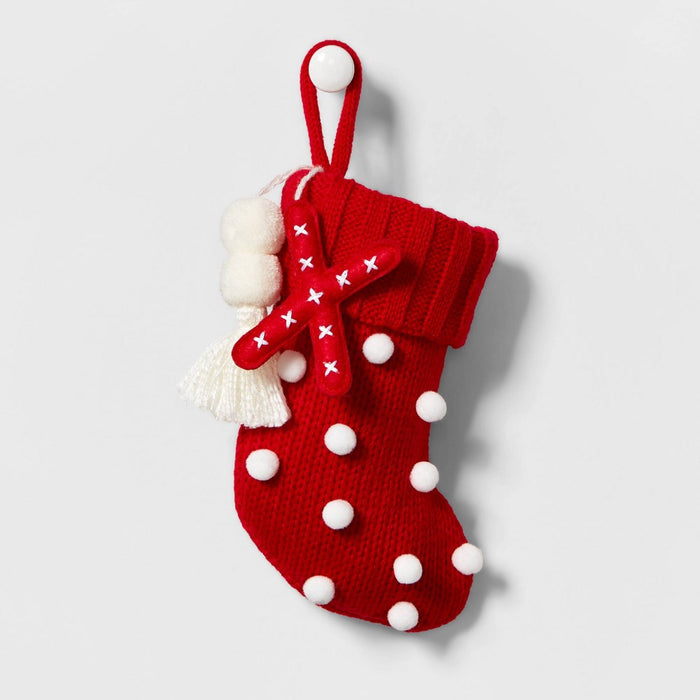 Mini Knit Monogram Christmas Stocking with Poms Red X - Wondershop