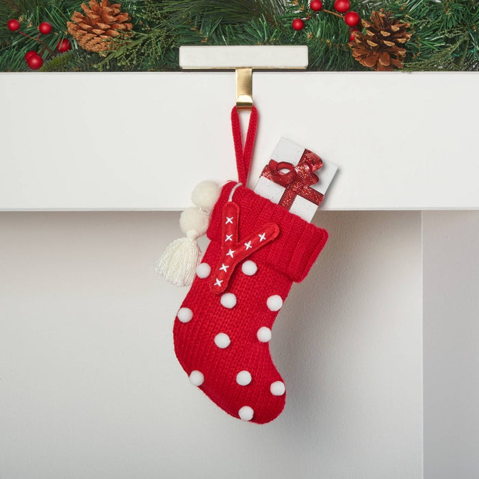 Mini Knit Monogram Christmas Stocking with Poms Red Y - Wondershop