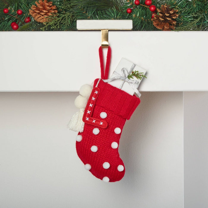 Mini Knit Monogram Christmas Stocking with Poms Red L - Wondershop