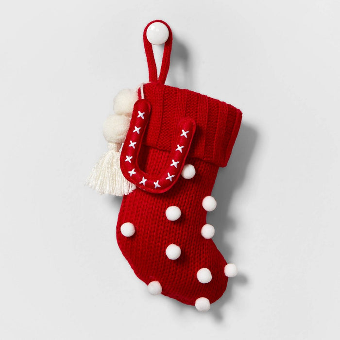 Mini Knit Monogram Christmas Stocking with Poms Red U - Wondershop