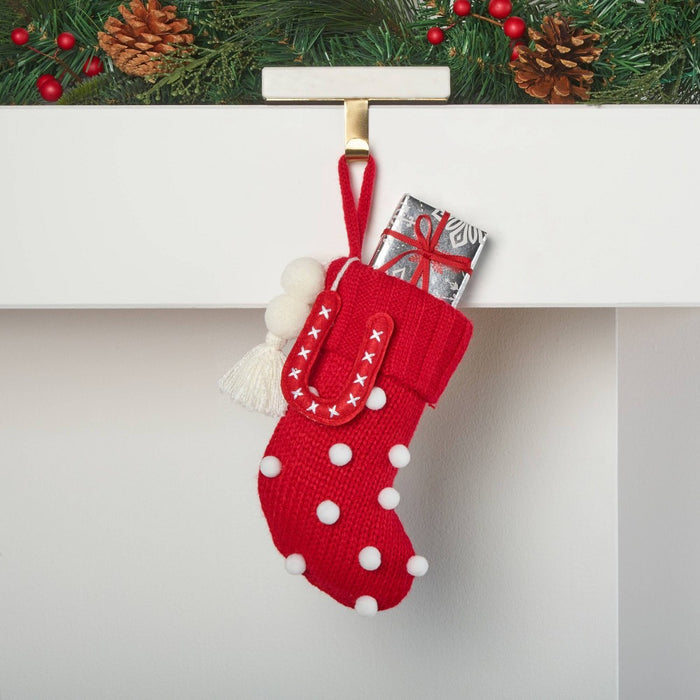 Mini Knit Monogram Christmas Stocking with Poms Red U - Wondershop