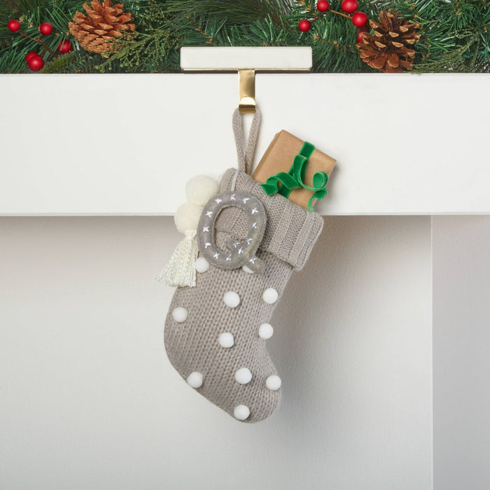 Mini Knit Monogram Christmas Stocking with Poms Gray Q - Wondershop