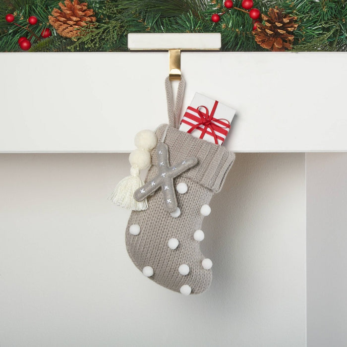 Mini Knit Monogram Christmas Stocking with Poms Gray X - Wondershop