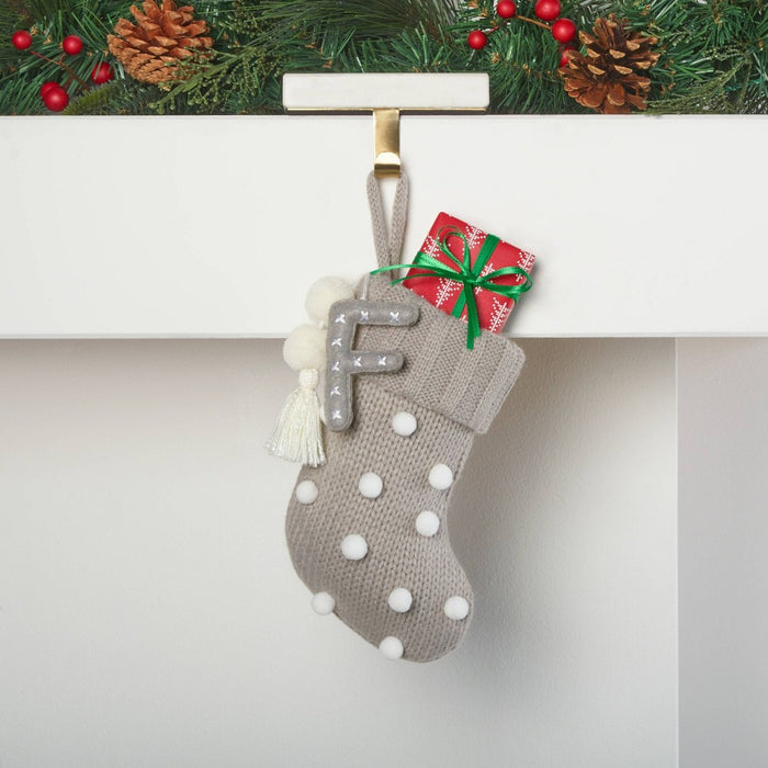 Mini Knit Monogram Christmas Stocking with Poms Gray F - Wondershop