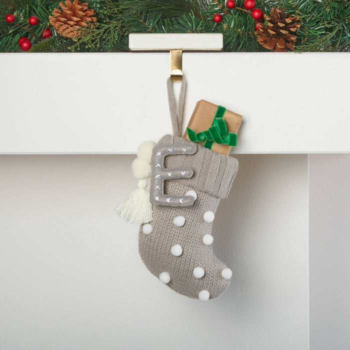 Mini Knit Monogram Christmas Stocking with Poms Gray E - Wondershop