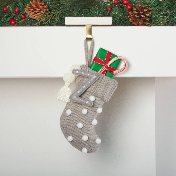 Mini Knit Monogram Christmas Stocking with Poms Gray Z - Wondershop