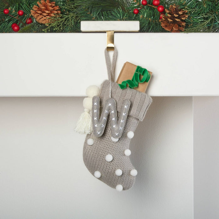 Mini Knit Monogram Christmas Stocking with Poms Gray W - Wondershop