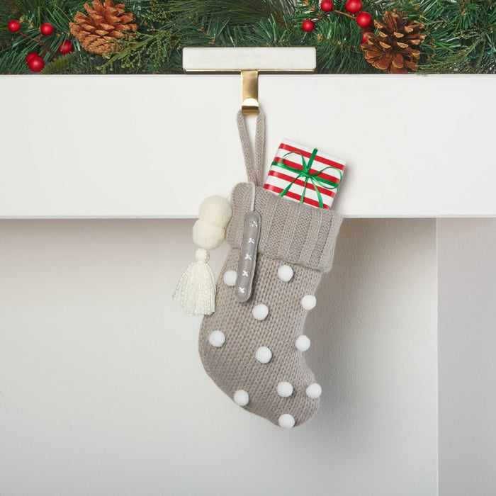 Mini Knit Monogram Christmas Stocking with Poms Gray I - Wondershop