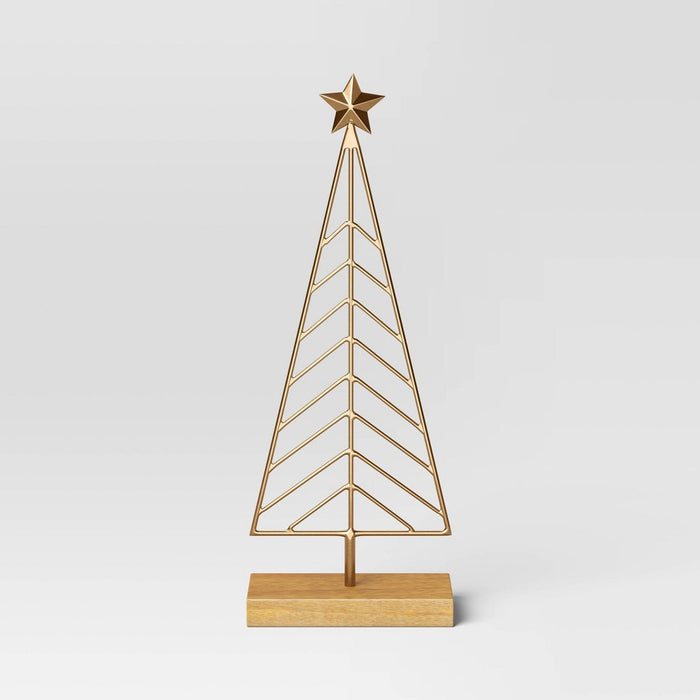 16" Metal Christmas Tree Figurine with Wood Base - Wondershop Gold