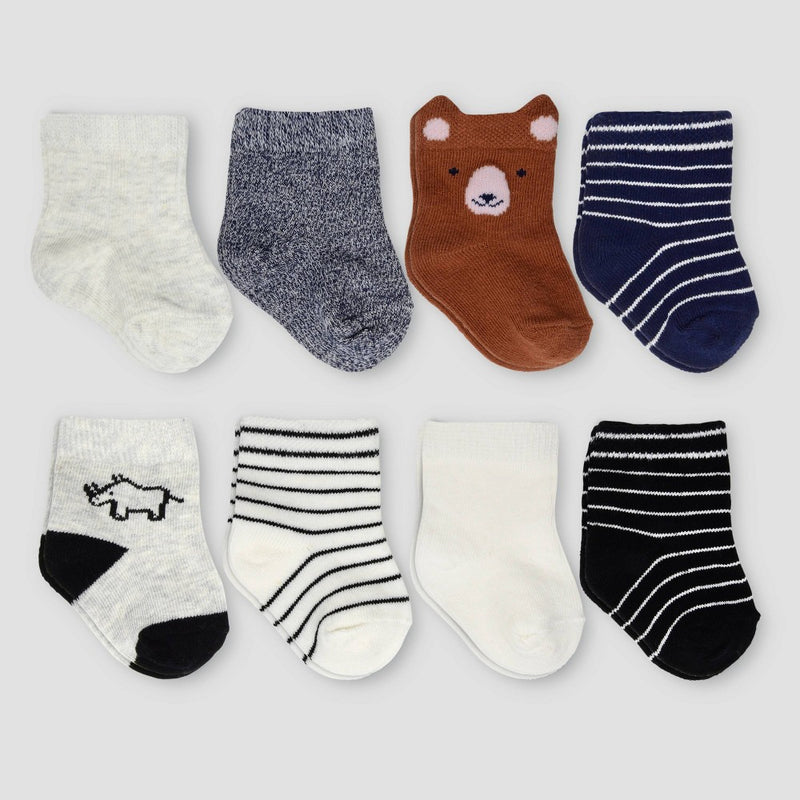 Carter's Just One You? Baby Boys' 8pk Crew B Bison Socks - Blue/Gray 0-3M