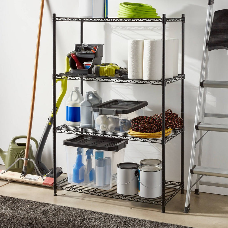 4 Tier Wide Wire Shelving Black - Brightroom (LOCAL PICKUP ONLY)