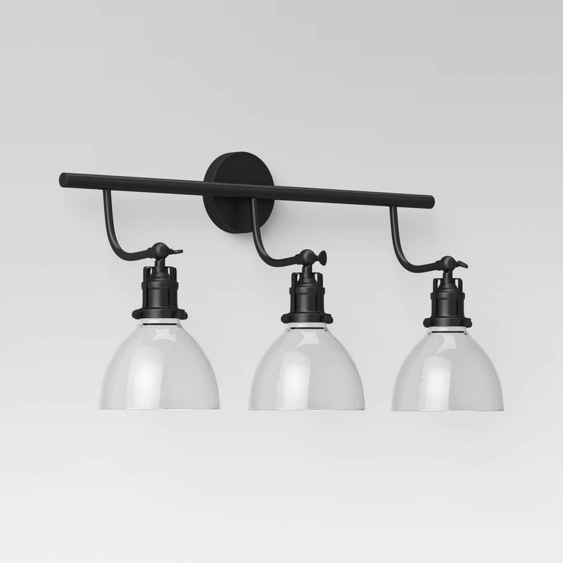 3-Light Industrial Glass Chandelier Matte Black - Threshold (LOCAL PICKUP ONLY)
