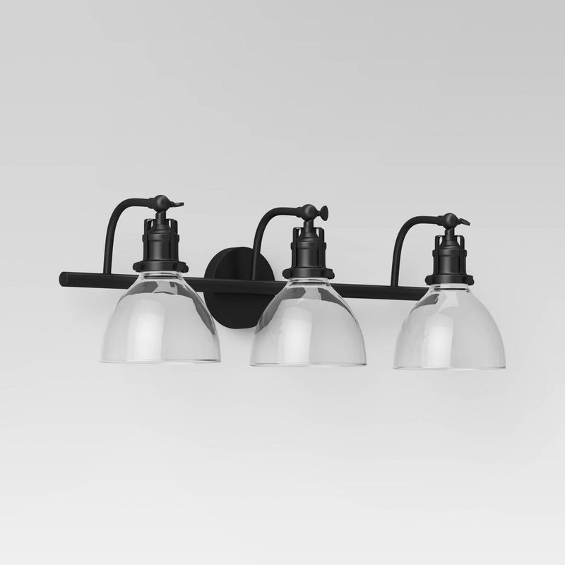3-Light Industrial Glass Chandelier Matte Black - Threshold (LOCAL PICKUP ONLY)