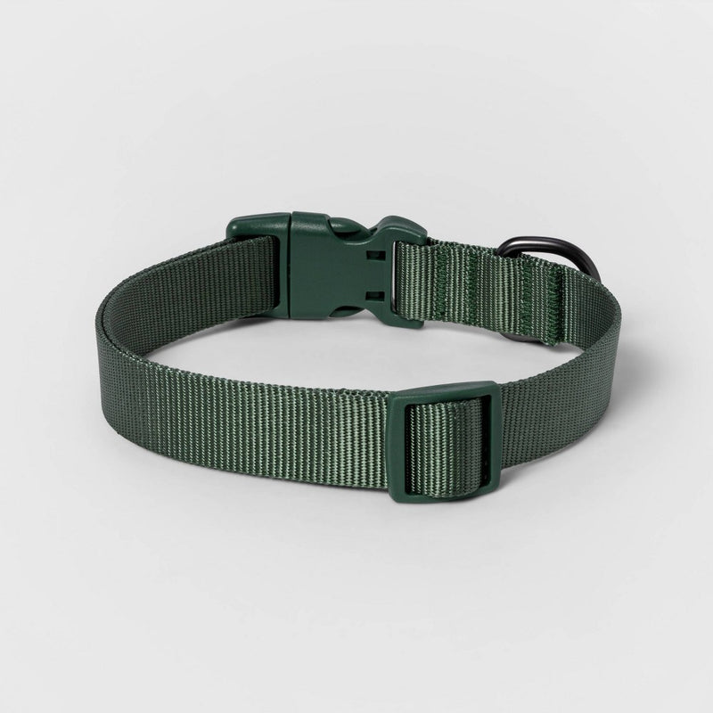 Basic Dog Adjustable Collar with Color Matching Buckle - L - Green - Boots & Barkley