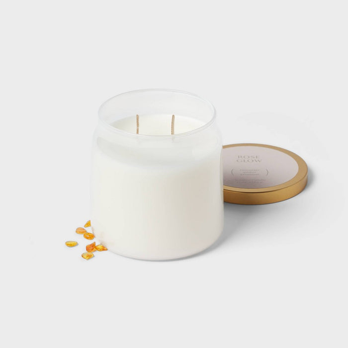 2-Wick 16oz Glass Jar Candle Rose Glow - Threshold: Soy & Paraffin Wax, 60hr Burn Time, Lidded Jar