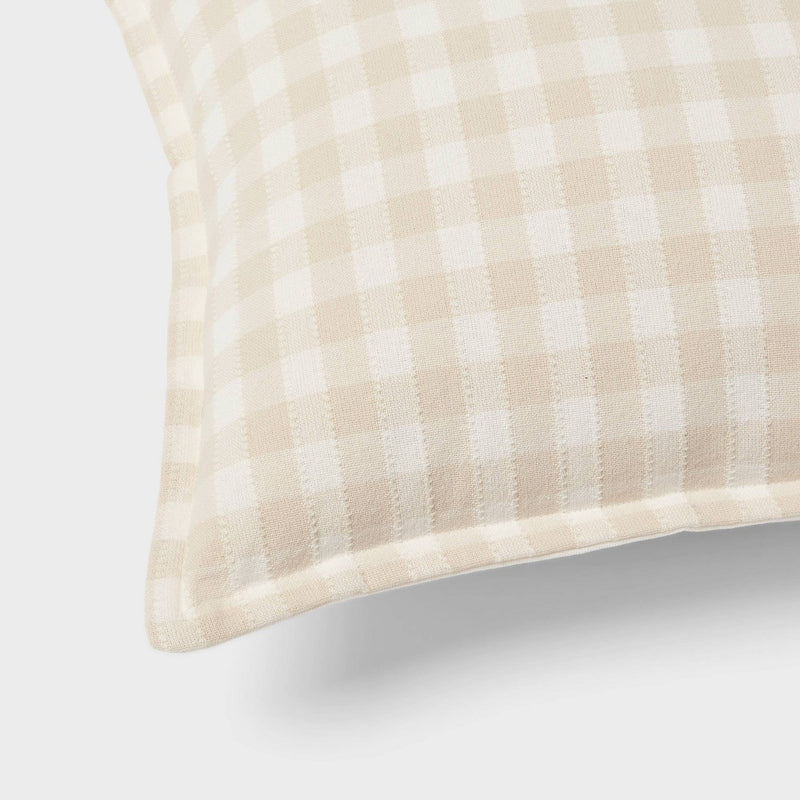 Gingham OS Oblong Dec Pillow Khaki/Ivory - Threshold: Cotton Rectangle Lumbar Support, Indoor Use (LOCAL PICKUP ONLY)