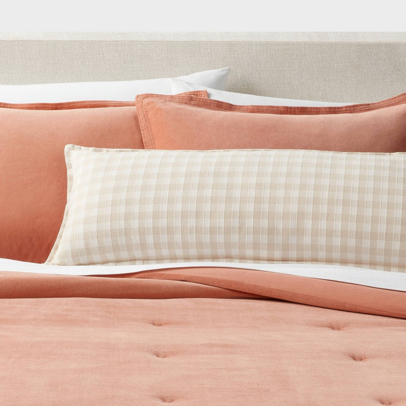 Gingham OS Oblong Dec Pillow Khaki/Ivory - Threshold: Cotton Rectangle Lumbar Support, Indoor Use (LOCAL PICKUP ONLY)