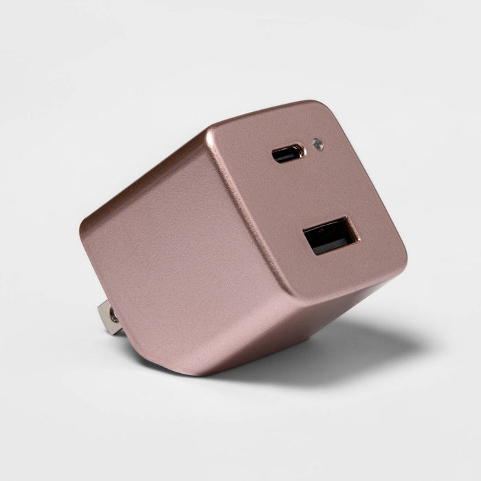 2-Port 20W USB-A and USB-C Wall Charger - heyday Rose Gold