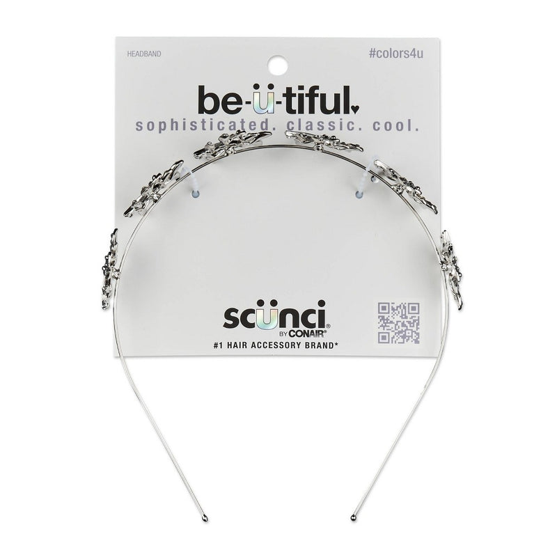 scunci be-u-tiful Rhinestone Embellished Floral Metal Headband - Silver