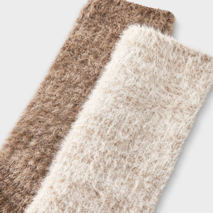 Women's 2pk Feather Cozy Crew Socks - Auden Beige/Brown 4-10