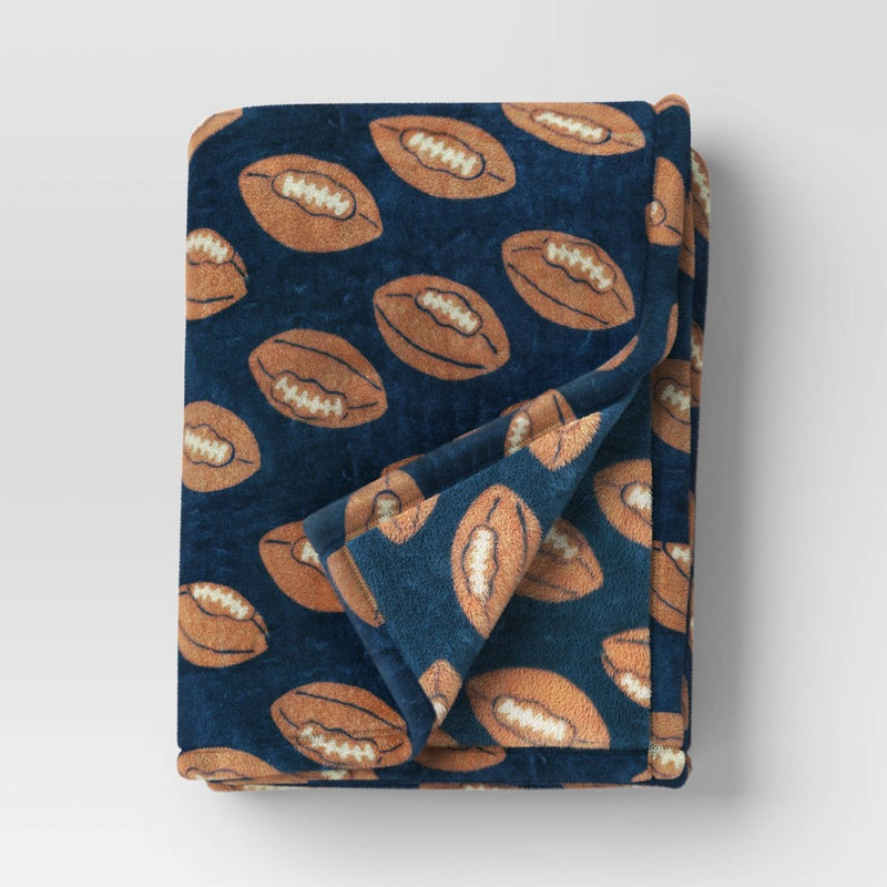 Football Plush Throw Blanket Blue
