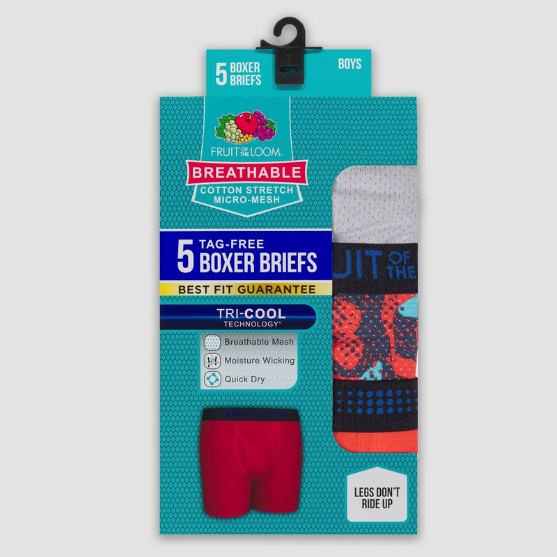 Fruit of the Loom Boys' 5pk 'Breathable' Boxer Briefs L