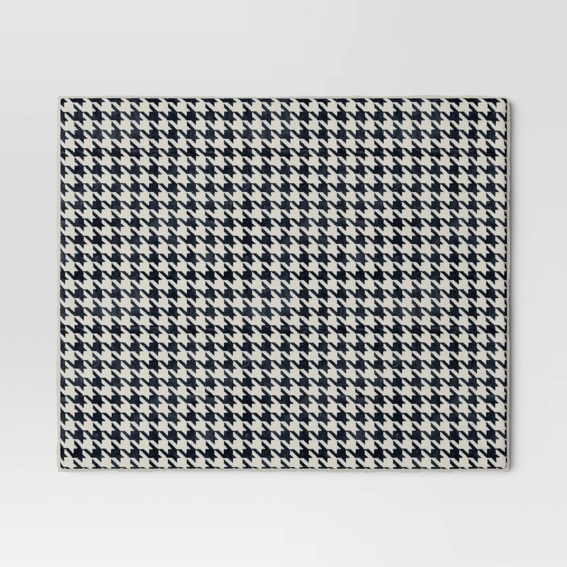 Printed Plush Houndstooth Throw with Faux Shearling Reverse Blue/Cream - Threshold