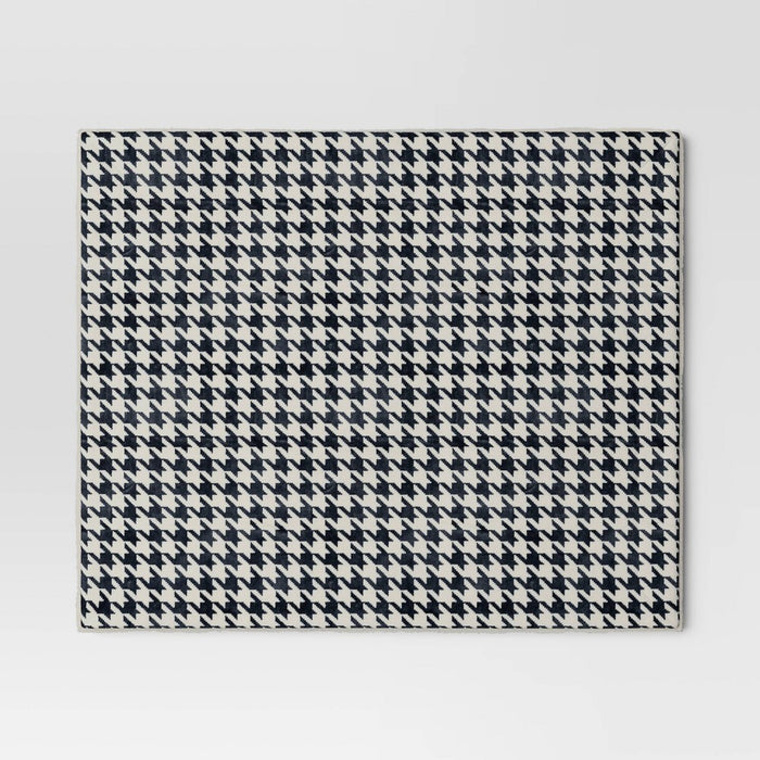 Printed Plush Houndstooth Throw with Faux Shearling Reverse Blue/Cream - Threshold
