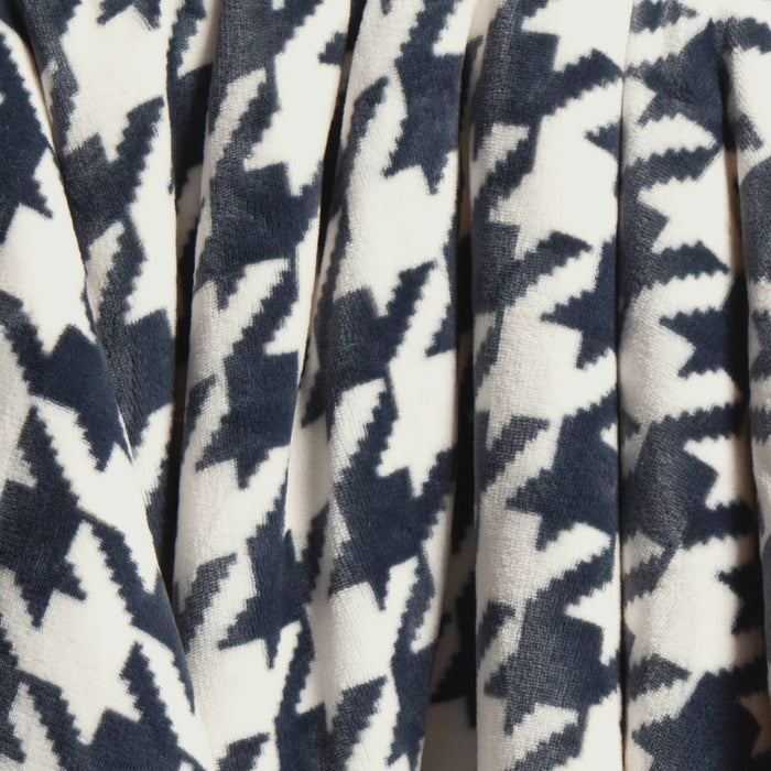 Printed Plush Houndstooth Throw with Faux Shearling Reverse Blue/Cream - Threshold