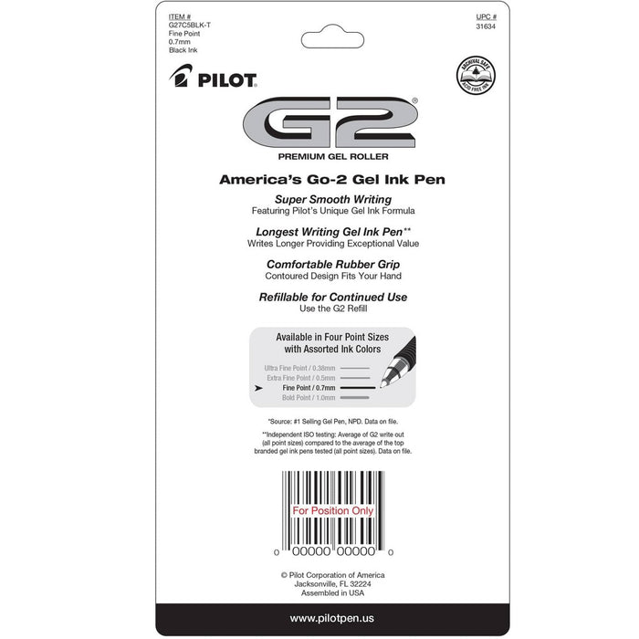 Pilot 5ct G2 Gel Pens Fine Point 0.7mm Black Ink
