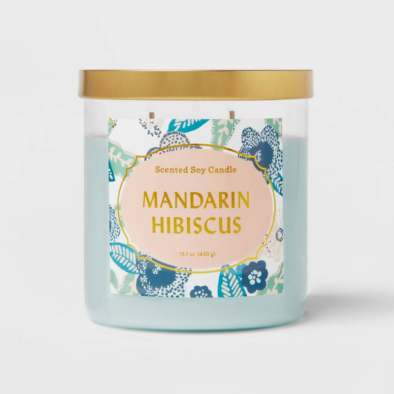 2-Wick 15.1oz Large Jar Candle Mandarin Hibiscus - Opalhouse: Soy Wax Blend, Glass Container, 50hr Burn Time
