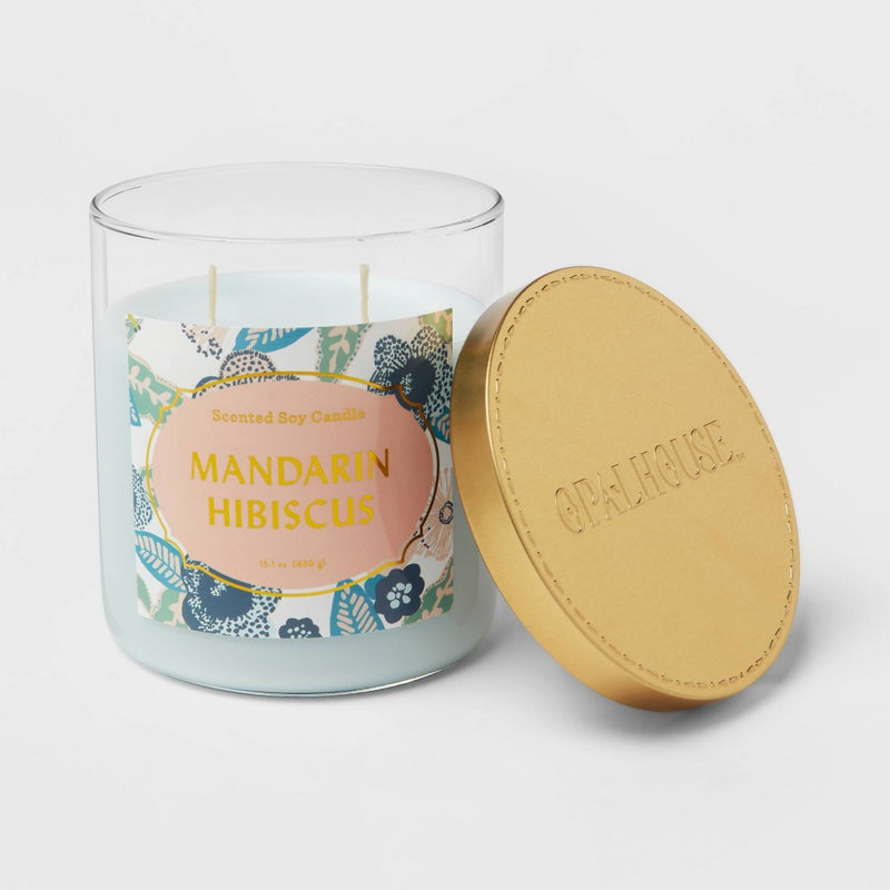 2-Wick 15.1oz Large Jar Candle Mandarin Hibiscus - Opalhouse: Soy Wax Blend, Glass Container, 50hr Burn Time