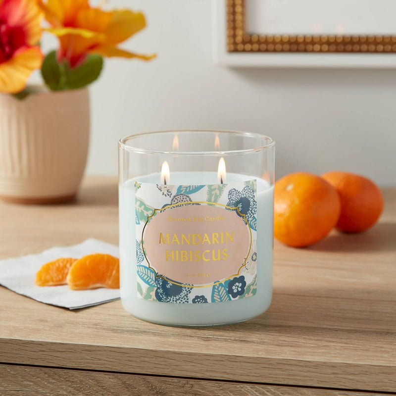 2-Wick 15.1oz Large Jar Candle Mandarin Hibiscus - Opalhouse: Soy Wax Blend, Glass Container, 50hr Burn Time