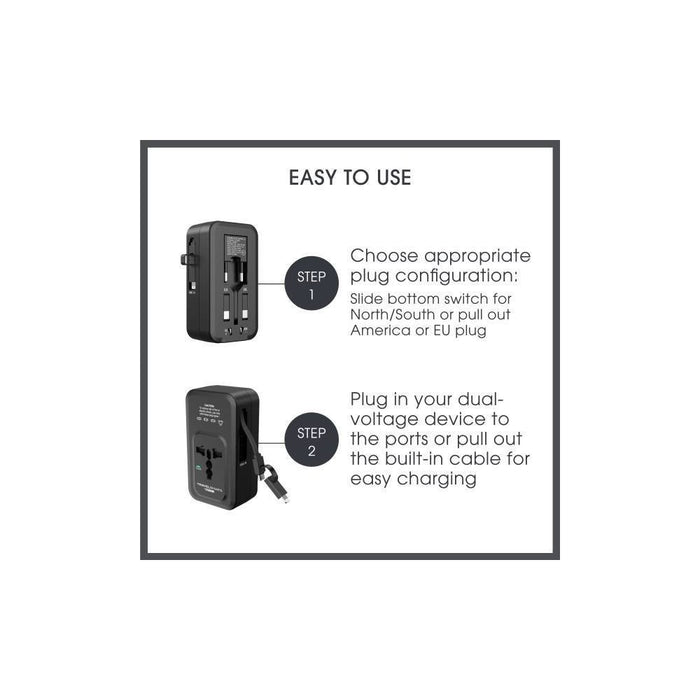 Travel Smart Does-It-All Adapter with Cables & USB-A & C Ports