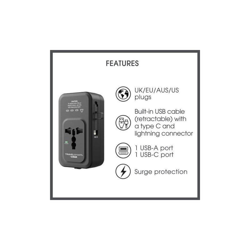 Travel Smart Does-It-All Adapter with Cables & USB-A & C Ports