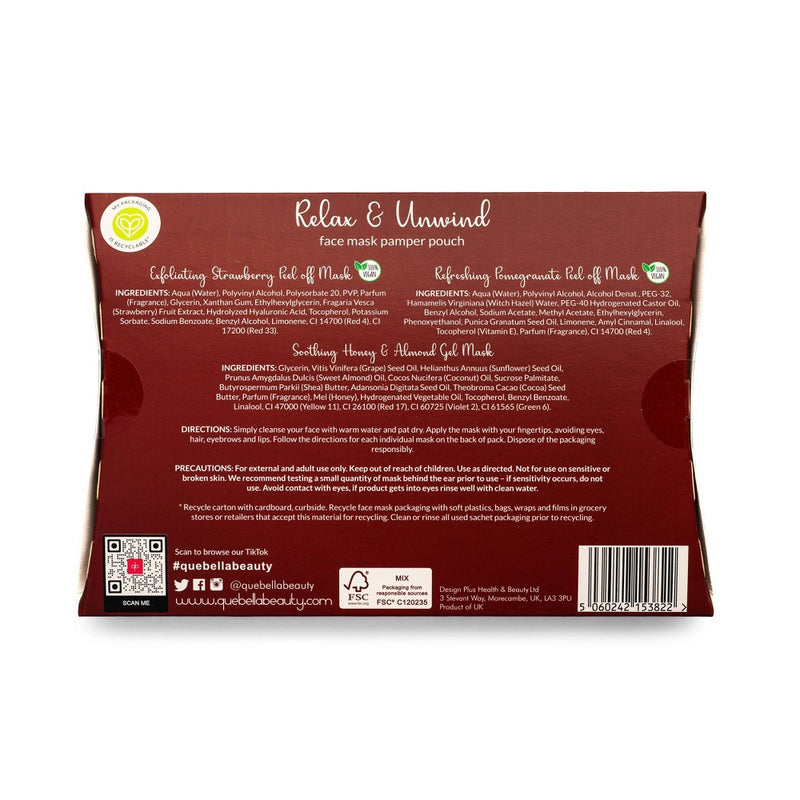 Que Bella Holiday Relax & Unwind Pamper Pouch Soothing Face Mask Gift Set - 1.36 fl oz/3pc
